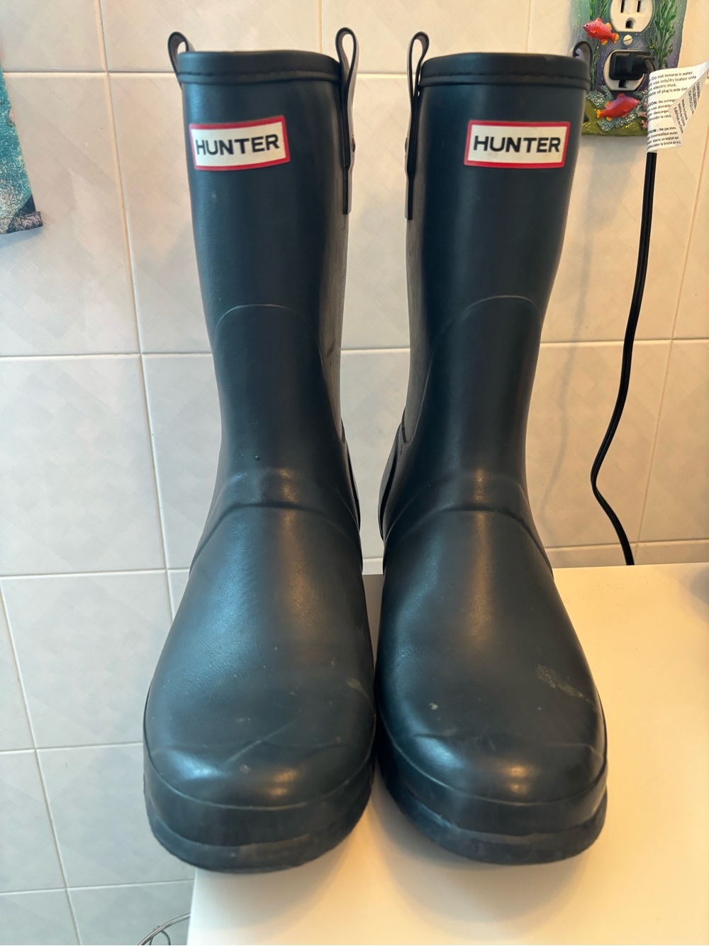 Hunter Navy Matte Tall Rain Boots with Logo